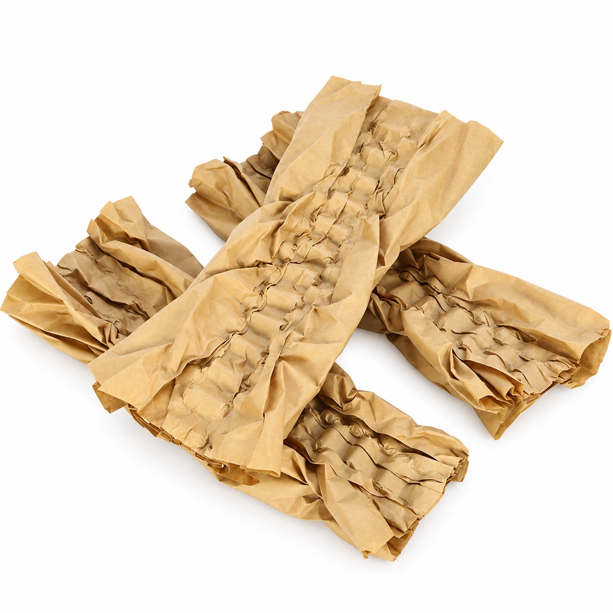 Three preformed Solex PaperCloud kraft paper cushioning pads
